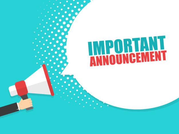Male hand holding megaphone with Important Announcement speech bubble. Loudspeaker. Banner for business, marketing and advertising. Vector illustration.